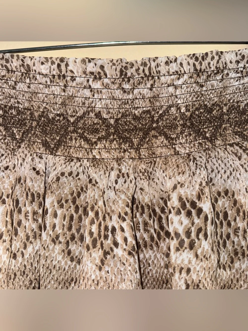 Ramy Brook Brown Snakeskin Ruffle Pink Trim Sheer Ruffle Mini Skirt Size M